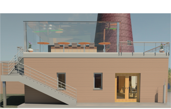 Visual of the West elevation of the cafe by Justas Branauskas