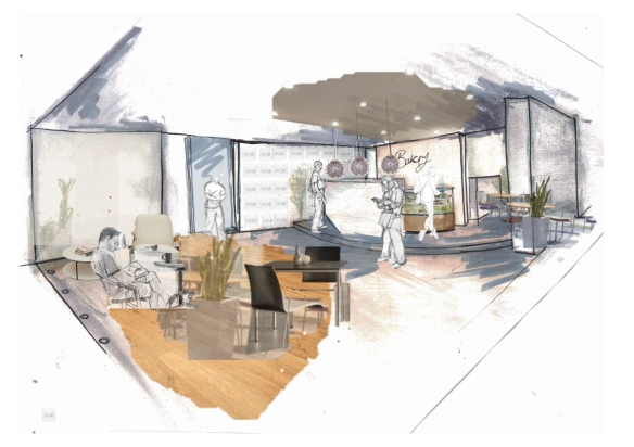 Visual of cafe interior by Rachel Gilbert